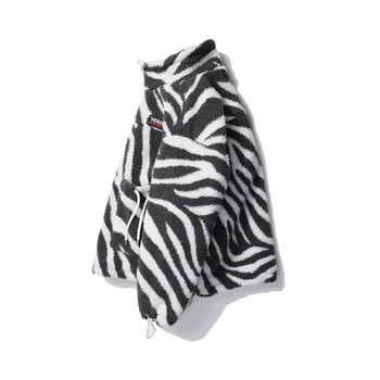 Streetwear Videli Tlač Sherpa Fleece Bunda, Kabát Nadrozmerná Zebra Vzor Bunda Outwear Thicking Plyšové Cashmere pánske Oblečenie