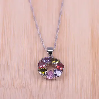 Strieborné farebné šperky Hoop náušnice-náhrdelník sada pre ženy Muliticolor kruhové námestie Kubický Zirkón Šperky čo najlepšie predstaviť nový štýl
