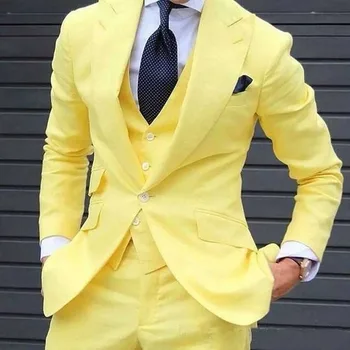 Svadobné Muži Obleky Slim Fit Bielizeň Tuxedos Ženícha Nosenie Terno 3 Kusy(Bunda+Nohavice+Vesta) Ženích Sako Kostým Homme