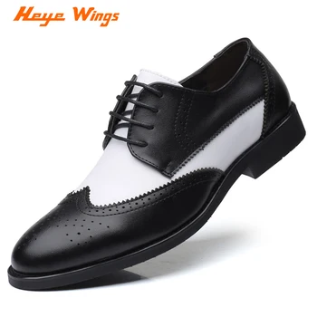 Svadobné Mužov oxford šaty topánky čierna biela farba prízvukom kožené topánky pre mužov