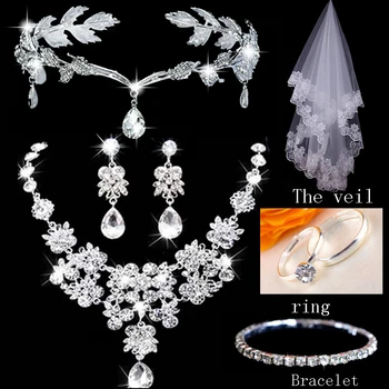 Svadobné Svadobné Šperky Set Crystal Náhrdelníky Náušnice, Náramok Sady pre Ženy