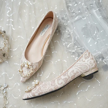 Svadobné topánky ženy ploché dno 2019 nové svadobné topánky s svadobné šaty