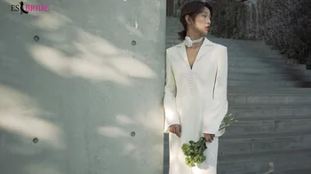 Svetlo svadobné šaty, saténové jednoduchý Sen banquet kórejská verzia dlhým rukávom temperament socialite dlhé štýl