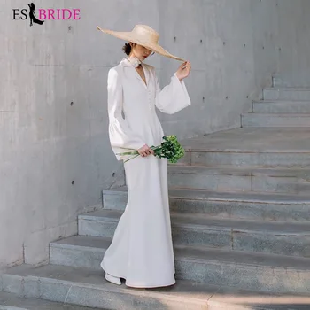 Svetlo svadobné šaty, saténové jednoduchý Sen banquet kórejská verzia dlhým rukávom temperament socialite dlhé štýl