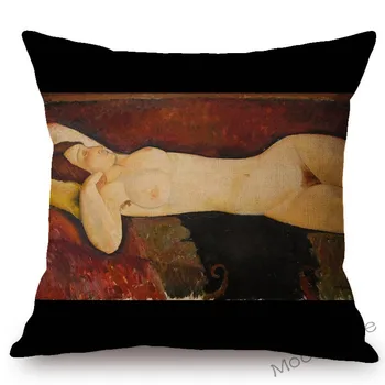 Taliansky Amadeo Modigliani Olej Maľovanie Na Nahé Dievča Nahá Žena Abstraktné Portrét Gauč Vankúš Moderného Umenia Bielizeň Vankúš
