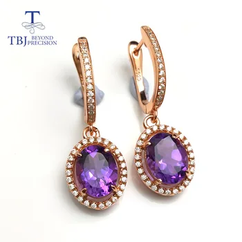 TBJ,Jednoduché klasické Šperky set náhrdelník krúžok náušnice s prírodnými ametyst drahokam v 925 silver špeciálne šperky, darček pre ženy