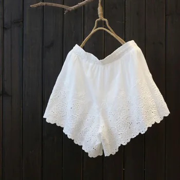TEELYNN voľné svetlice Elastický pás boho pláži ženy 2020 bielej bavlnenej čipky šortky kvetinový vyšívať voľné príležitostné letné krátke nohavice