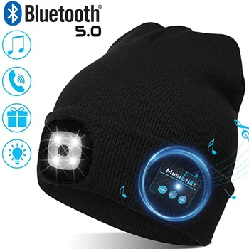 Teplú Čiapočku Bluetooth 5.0 LED Klobúk Bezdrôtový Stereo Headset Prehrávač Hudby s MIKROFÓN pre Handsfree Podporu Stmievanie Nabíjateľná