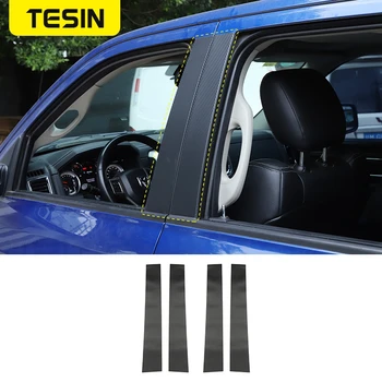 TESIN Uhlíkových Vlákien Styling Auto Okno Pilier Post Chránič Lišty Výbava Samolepky pre Dodge RAM 1500 2010-2017 Príslušenstvo