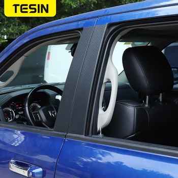 TESIN Uhlíkových Vlákien Styling Auto Okno Pilier Post Chránič Lišty Výbava Samolepky pre Dodge RAM 1500 2010-2017 Príslušenstvo