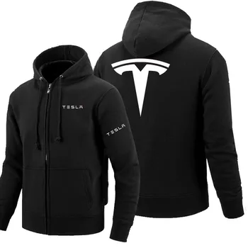 Tesla logo Mikina na zips Mužov Zips Hoodies Jeseň Hoodie Zimné Módne Dlhé Ležérne Oblečenie