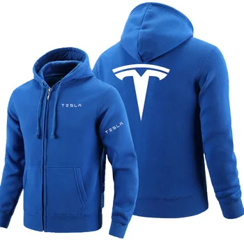 Tesla logo Mikina na zips Mužov Zips Hoodies Jeseň Hoodie Zimné Módne Dlhé Ležérne Oblečenie