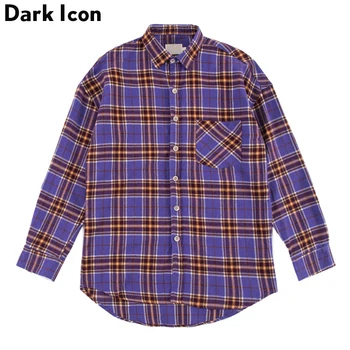 Tmavé Ikonu Koberčeky Flannel Shirt Long Sleeve 2019 Nové Kockovaná pánske Tričko Vysokej Ulici Košele Streetwear Oblečenie 3Colors