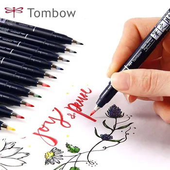 Tombow Fudenosuke Fude Kefa Cítil Tip Pen Set Umenie Marker 10 Farieb Kreslenie Kaligrafie Náčrt Poznámky Strane Písmom Čmáral Perá