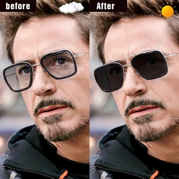 Top Kvalita Tony Stark Iron Man slnečné Okuliare Photochromic Polarizované Mužov Okuliare Steampunk Okuliare Jazdy Okuliare zonnebril heren