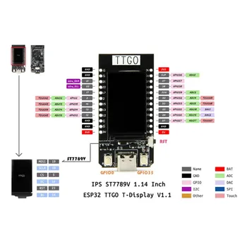 TTGO ESP32 1.14 palcový farebný LCD displej WiFi Modul Bluetooth Dual Modulu Vývoj Doska Para Ar duino 1.14 Polegada LCD