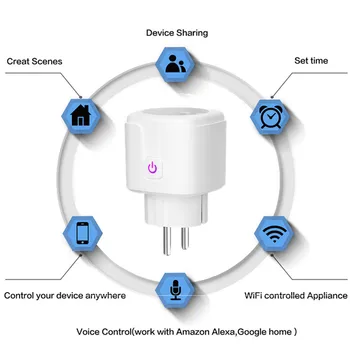Tuya WiFi EÚ Smart Plug 16A 220V Adaptér, Diaľkové Ovládanie Hlasom Power Monitor Časovač Zásuvka pre Domovská stránka Google Alexa