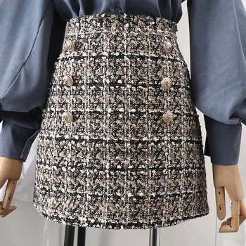 Tweed Pol-dĺžka Sukne pre Ženy Na Jeseň Jar Roku 2019 Nový kórejský Biela Čierna Elegantné Krátke Sukne s Vysokým Pásom a Hip