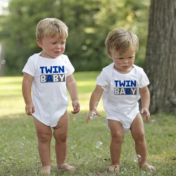 Twin Onesies Twin Dieťa Darček Zodpovedajúce Twin Oblečenie Chlapec Dievča Novorodenec Prichádza Domov Oblečenie Letné Krátky Rukáv Jumpsuit 0-24M