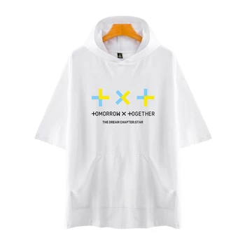 TXT Kpop T tričko Vytlačené s Kapucňou, Krátky Rukáv T-shirt Pohodlné, Ležérne Módne College Letné Štýl Hip Hop Streetwear Čaj