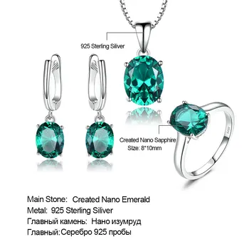 UMCHO Elegantné 925 Sterling Silver Prívesky, Náhrdelníky Prstene, Náušnice Nano Emerald Svadobné Šperky Sady Pre Ženy S Poľa Reťazca