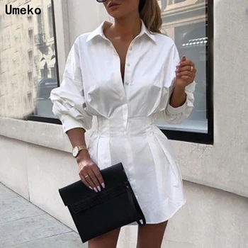 Umeko Batwing rukáv biele mini šaty Žien office lady skladaný, blúzky, košele, šaty na Jeseň vysoký pás slim elegantné krátke šaty