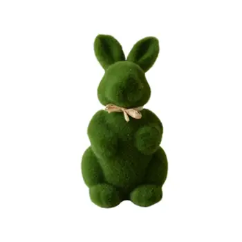 Umelé Moss Králik Ozdoby Roztomilý Zajačik Pre Veľkonočné Dekorácie Obývacia Izba Home Office Dekorácie (Zelená)