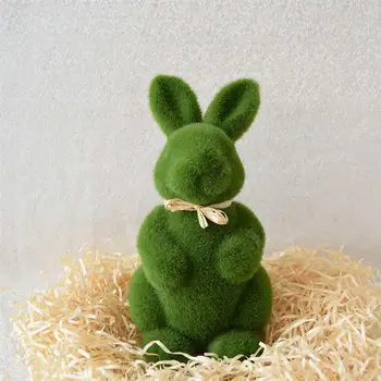 Umelé Moss Králik Ozdoby Roztomilý Zajačik Pre Veľkonočné Dekorácie Obývacia Izba Home Office Dekorácie (Zelená)