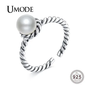 UMODE Luxusné Značky 925 Sterling Silver Pearl Prstene pre Ženy Nastaviteľné Otvoriť Šperky Príslušenstvo bague femme argent 925 ULR0278