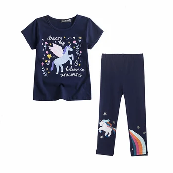 Unicorn Deti, Dievčatá Oblečenie Sady 2 KS Krátke Sleeve T-Shirt + Dlhé Nohavice Rainbow Tlače Elastické Legíny Chlapci Dievčatá Letné Oblečenie