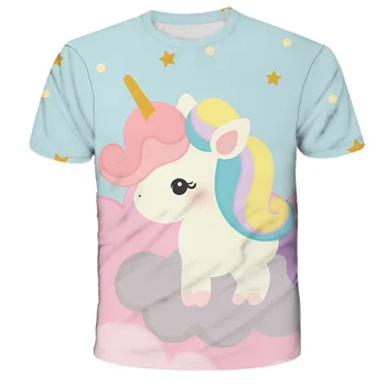 Unicorn Módne polyester Chlapci Dievčatá T-Shirts Deti Deti Karikatúra Tlače, T košele Dieťa jednorožec 3D Topy Oblečenie Čaj
