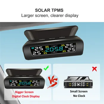 Univerzálny TPMS Bezdrôtový Sledovanie Tlaku v Pneumatikách Systém Solárnej Energie Hodiny LCD Displej 4 Vonkajší Senzor Tlaku v Pneumatikách Senzory