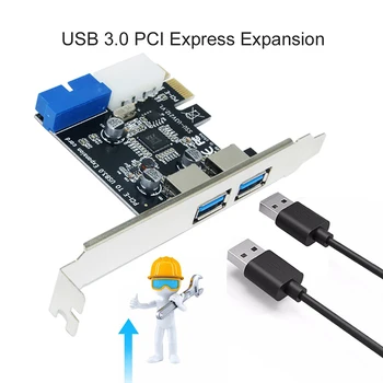 USB 3.0, PCI-E, Rozšírenie Kartu Adaptér, Externý 2 Porte USB3.0 Hub Vnútorného 19 Pin Hlavičky PCIE Karta 4 Pin IDE Konektor Napájania 2021