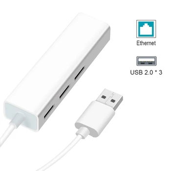 USB Adaptér siete Ethernet 3 Porty USB 2.0 Hub Ethernet RJ45 Lan Wired Network Karta Pre Android PC Siete Karty RTL8152 10/100Mbps