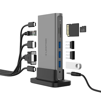 USB-C Prenosný Dokovacej Stanice s HDMI 1080P VGA,Gigabit Ethernet,Čítačka Kariet,Aux Adaptér,USB3.0,Power Delivery,rj45