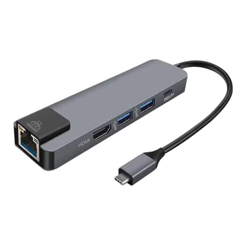 USB C Typ C ROZBOČOVAČ na USB 3.0 HDMI PD Plnenie RJ45 Gigabit Ethernet Adaptér Typ-C 5 v 1 Konvertor Pro Okno Mac OS