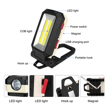 USB Nabíjateľné KLASU Prenosné Svietidlo LED Pracovné Svetlo Postavený V Batérie Silné Magnetické Skladacia Pochodeň Lampa Pre Outdoor Camping