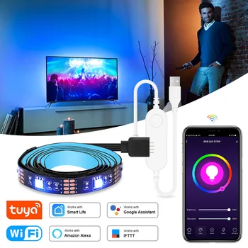 USB TV Led Pásy Svetlo RGB Pásky Tuya Smart Wifi Flexibilné Svetlo na Čítanie Obrazovky TV Podsvietenie Podpora Alexa Google 50 CM 1M 2M 3M 4M 5M