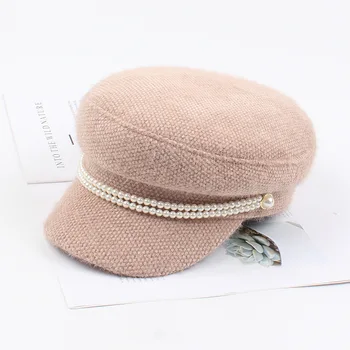 USPOP Nové zimné čiapky ženy newsboy čiapky žena pearl noriek vlasy vojenské čiapky vintage flat top hrubé teplé čiapky