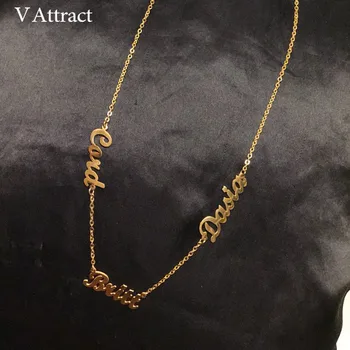 V Prilákať Vlastné Tri Názov Náhrdelník Ženy Osobné Šperky Najlepšími Priateľmi Gold Viacerými Názvami Ručné Bijoux Collier Femme
