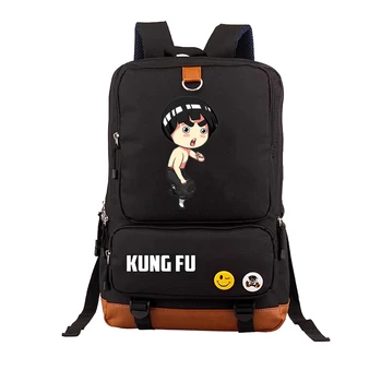 V číne Kung Fu Tlač Cartoon Plátno Batoh Bruce Lee Batoh Pre teenagerov Študent bookbag Ramenní taška Notebook Batoh