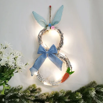 Veľkonočné dekorácie S Nočné Svetlo Bunny vzor Ratan Kruhu Veniec Krúžok Králik Dvere na Prove Ozdoby veľká noc Domáce Dekorácie