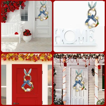 Veľkonočné dekorácie S Nočné Svetlo Bunny vzor Ratan Kruhu Veniec Krúžok Králik Dvere na Prove Ozdoby veľká noc Domáce Dekorácie
