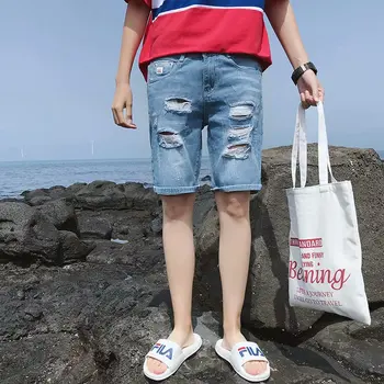 Veľkoobchod 2020 Módne Denim šortky pánske letné nový kórejský bežné rovno mládež Roztrhlo otvor denim šortky, krátke nohavice