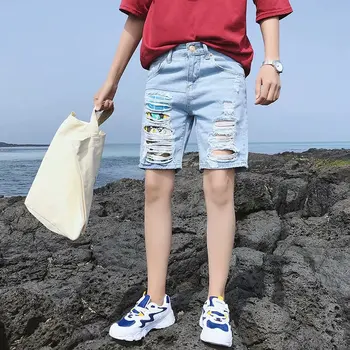 Veľkoobchod 2020 Módne Denim šortky pánske letné nový kórejský bežné rovno mládež Roztrhlo otvor denim šortky, krátke nohavice