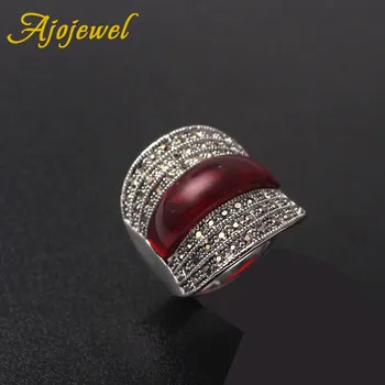 Veľkosť 7-9 Originálne Šperky Červený Kameň Geometrické Vintage Prstene Pre Ženy S Čiernymi Kamienkami Bijoux Jemné Svadobný Dar