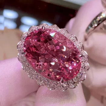 Veľké Luxusné Karát Ružový Kryštál AAA Zirkón Diamantov, drahých Kameňov Prstene pre Ženy Biele Zlato Strieborná Farba Šperky Bijoux Bague Dary