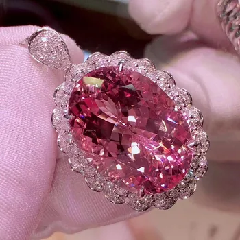 Veľké Luxusné Karát Ružový Kryštál AAA Zirkón Diamantov, drahých Kameňov Prstene pre Ženy Biele Zlato Strieborná Farba Šperky Bijoux Bague Dary