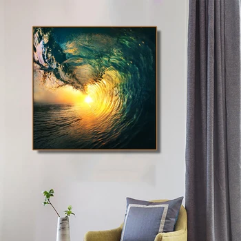 Veľké Morské Vlny Zaplavovať Slnko Wall Art Plátno na Maľovanie Kaligrafie Plagát, Tlač Dekoratívne Obrázok pre Obývacia Izba Domova