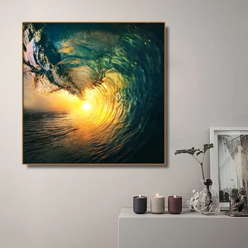 Veľké Morské Vlny Zaplavovať Slnko Wall Art Plátno na Maľovanie Kaligrafie Plagát, Tlač Dekoratívne Obrázok pre Obývacia Izba Domova
